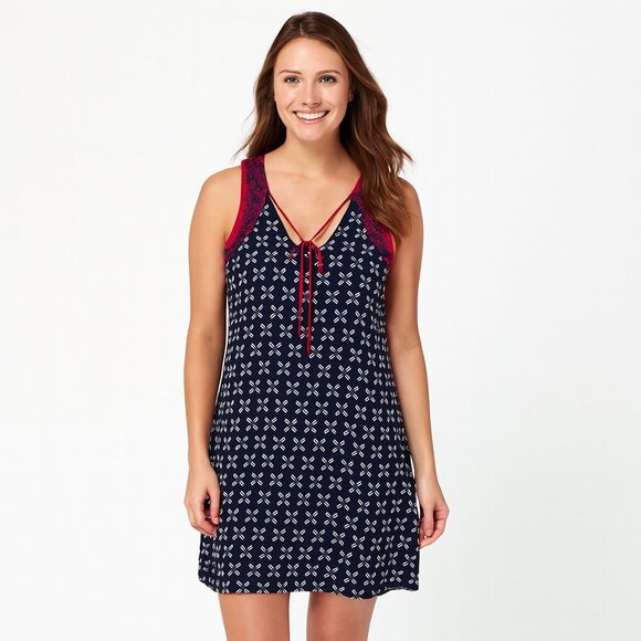 Hatley Sleeveless Dress Size L Navy Print A Line Lightweight Cotton Summer - Picture 1 of 11